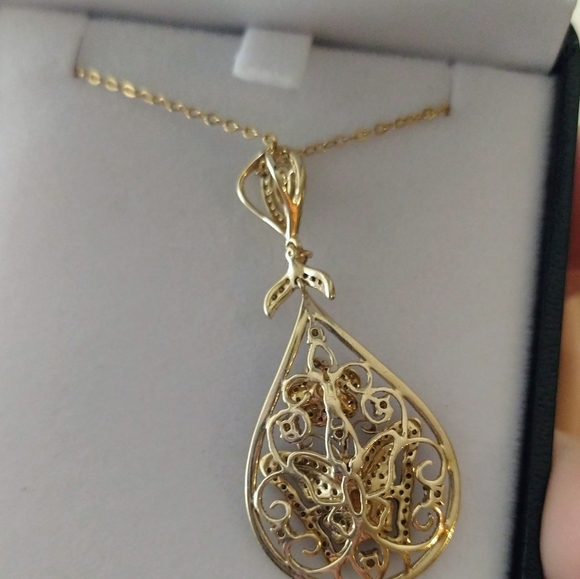 14k Yellow gold Diamond butterfly teardrop pendant - Picture 11 of 14